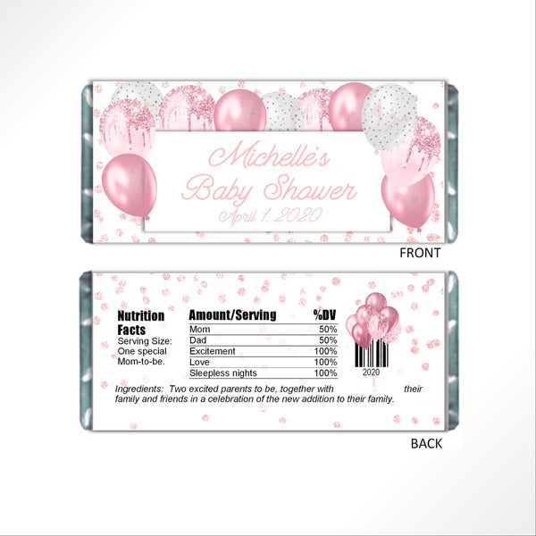 Pink Balloons Candy Bar Wrapper - Cathy's Creations - www.candywrappershop.com