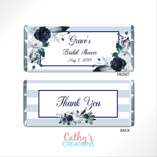 Navy Floral Boho Candy Bar Wrapper - Cathy's Creations - www.candywrappershop.com