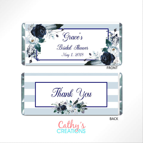Navy Floral Boho Candy Bar Wrapper - Cathy's Creations - www.candywrappershop.com
