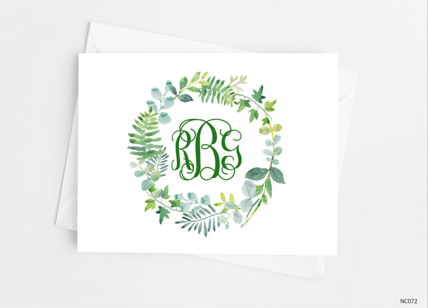 Botanical Greenery Monogram Note Cards - Cathy's Creations - www.candywrappershop.com