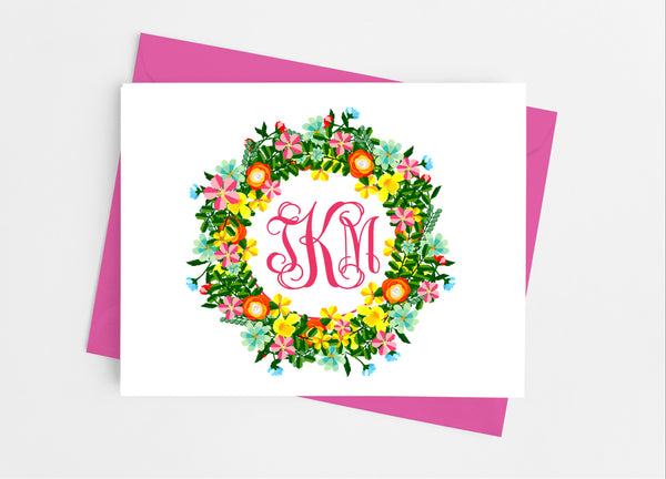 Floral Wreath Monogram Note Cards - Cathy's Creations - www.candywrappershop.com