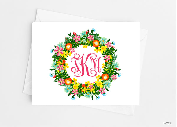 Floral Wreath Monogram Note Cards - Cathy's Creations - www.candywrappershop.com