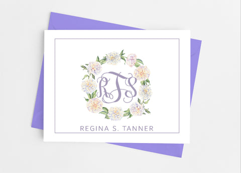 Purple Floral Monogram Note Cards - Cathy's Creations - www.candywrappershop.com