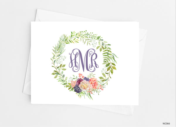 Floral Monogram Wreath Note Cards - Cathy's Creations - www.candywrappershop.com