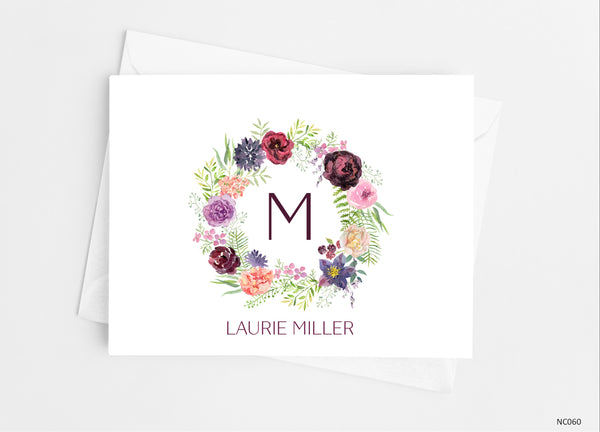 Floral Wreath Single Initial Note Cards - Cathy's Creations - www.candywrappershop.com