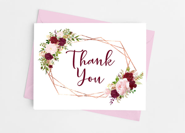Geometric Floral Thank You Cards - Cathy's Creations - www.candywrappershop.com