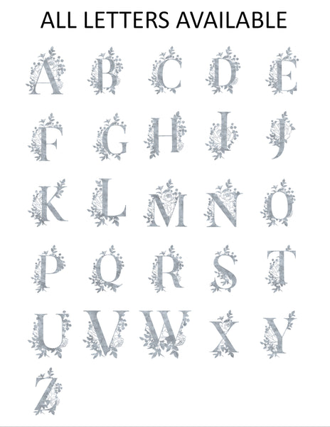 Grey Floral Single Initial Monogram Flat Note Cards - Cathy's Creations - www.candywrappershop.com