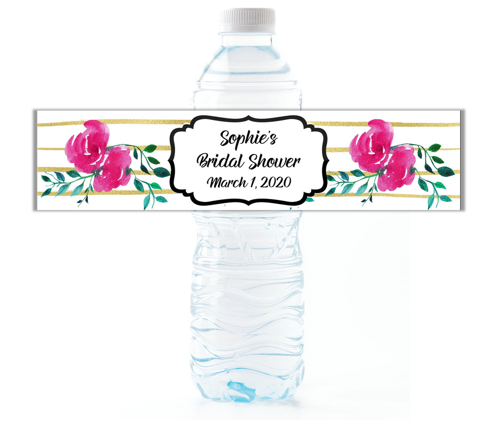 Pink and Gold Water Bottle Labels - Cathy's Creations - www.candywrappershop.com