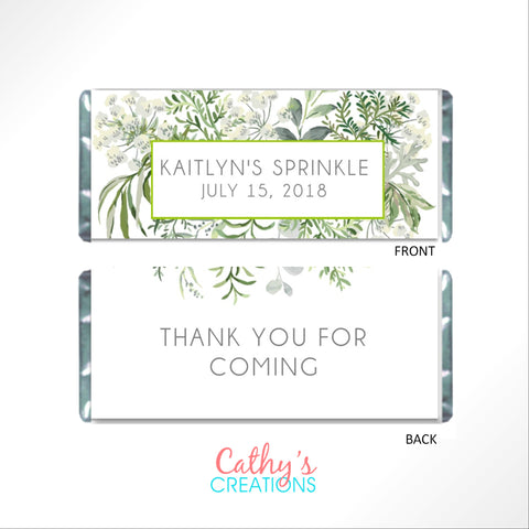 Green Floral Botanical Candy Bar Wrapper - Cathy's Creations - www.candywrappershop.com