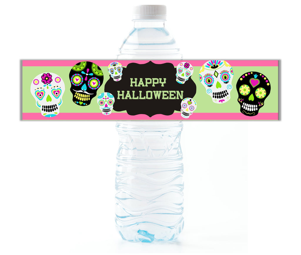Sugar Skull Water Bottle Labels - Cathy's Creations - www.candywrappershop.com