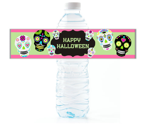 Sugar Skull Water Bottle Labels - Cathy's Creations - www.candywrappershop.com