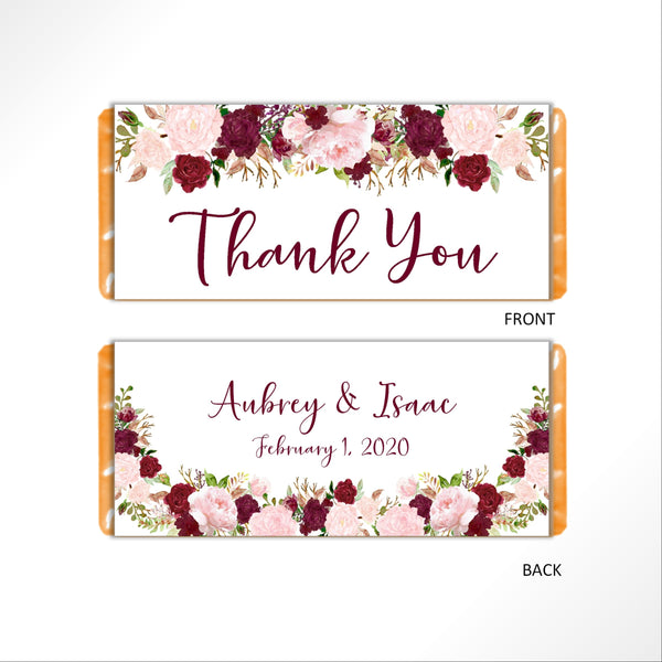 Wedding Floral Thank You Candy Bar Wrapper - Cathy's Creations - www.candywrappershop.com