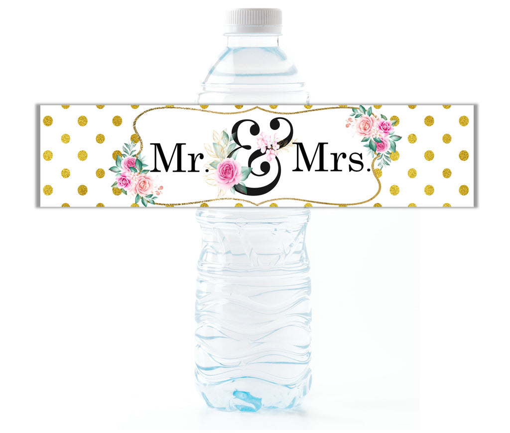 Mr. and Mrs. Wedding Water Bottle Labels - Cathy's Creations - www.candywrappershop.com