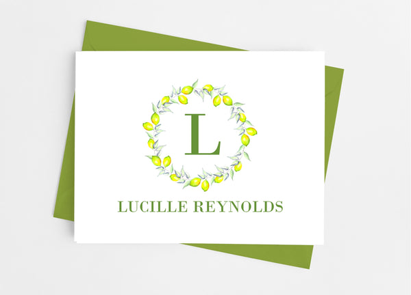 Lemon Single Initial Monogram Note Cards - Cathy's Creations - www.candywrappershop.com