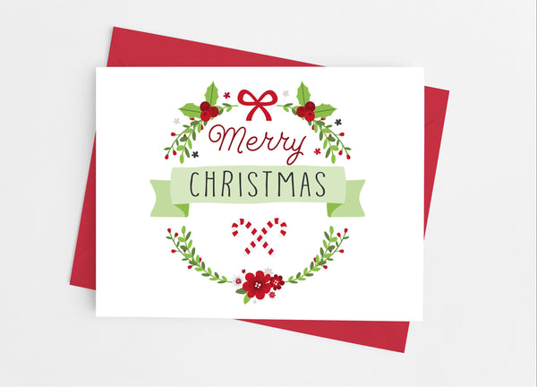 Merry Christmas Wreath Note Cards - Cathy's Creations - www.candywrappershop.com