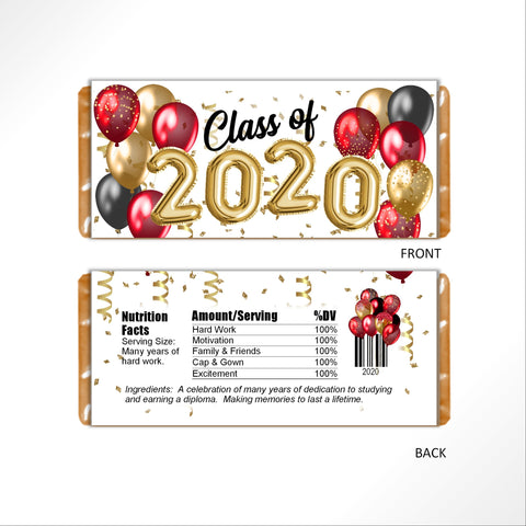 Red and Gold Graduation Balloons Candy Bar Wrapper - Cathy's Creations - www.candywrappershop.com