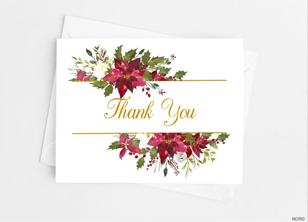 Poinsettia Christmas Floral Thank You Cards - Cathy's Creations - www.candywrappershop.com
