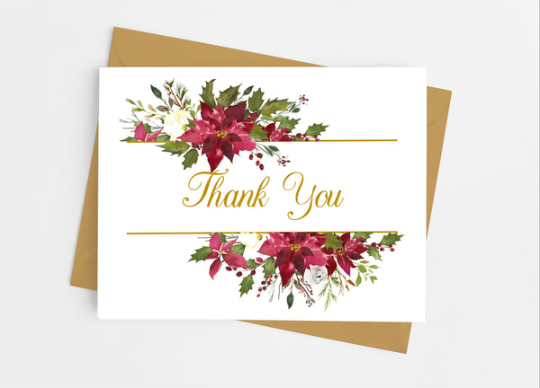 Poinsettia Christmas Floral Thank You Cards - Cathy's Creations - www.candywrappershop.com