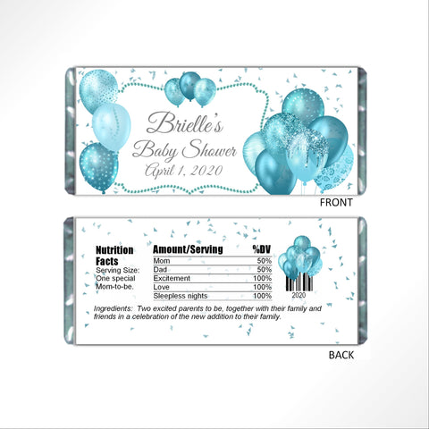 Aqua Balloons Candy Bar Wrapper - Cathy's Creations - www.candywrappershop.com