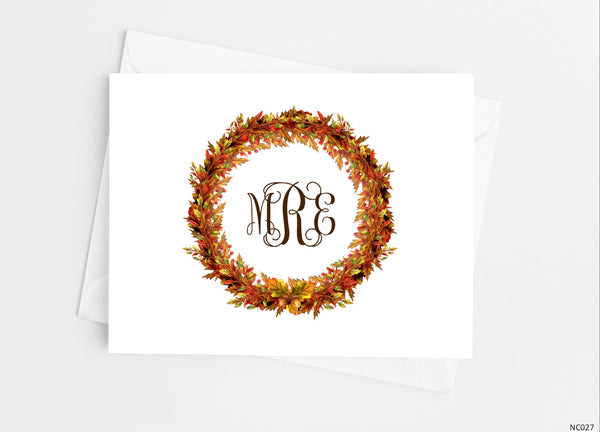 Fall Leaves Monogram Note Cards - Cathy's Creations - www.candywrappershop.com