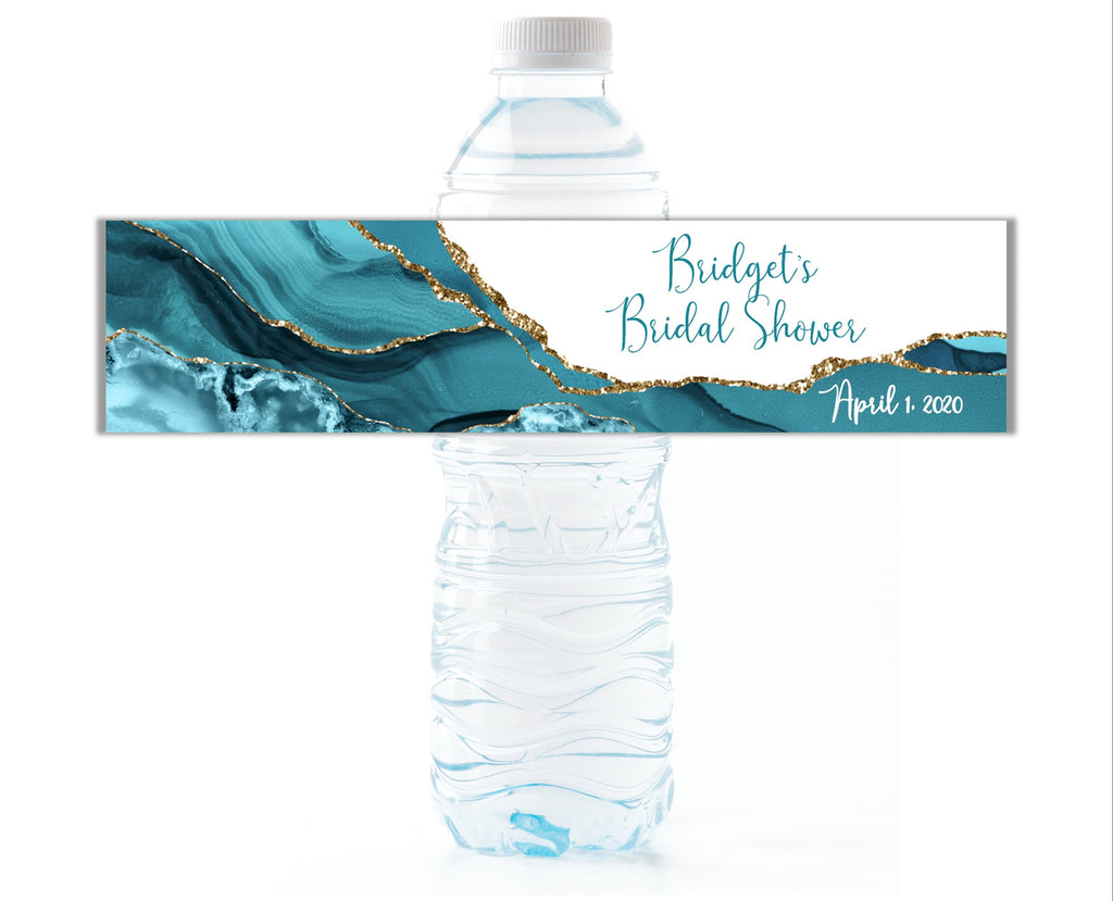 Teal Agate Water Bottle Labels - Cathy's Creations - www.candywrappershop.com