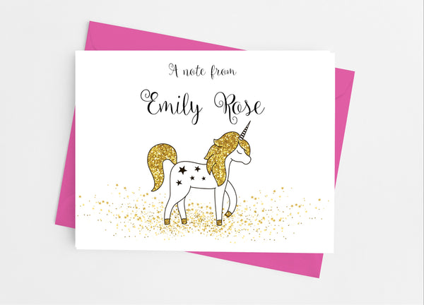 Gold Unicorn Note Cards - Cathy's Creations - www.candywrappershop.com