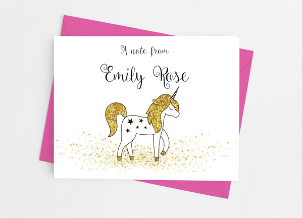 Gold Unicorn Note Cards - Cathy's Creations - www.candywrappershop.com