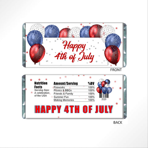 Patriotic Party Balloons Candy Bar Wrapper - Cathy's Creations - www.candywrappershop.com