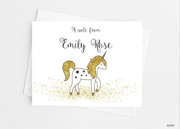 Gold Unicorn Note Cards - Cathy's Creations - www.candywrappershop.com