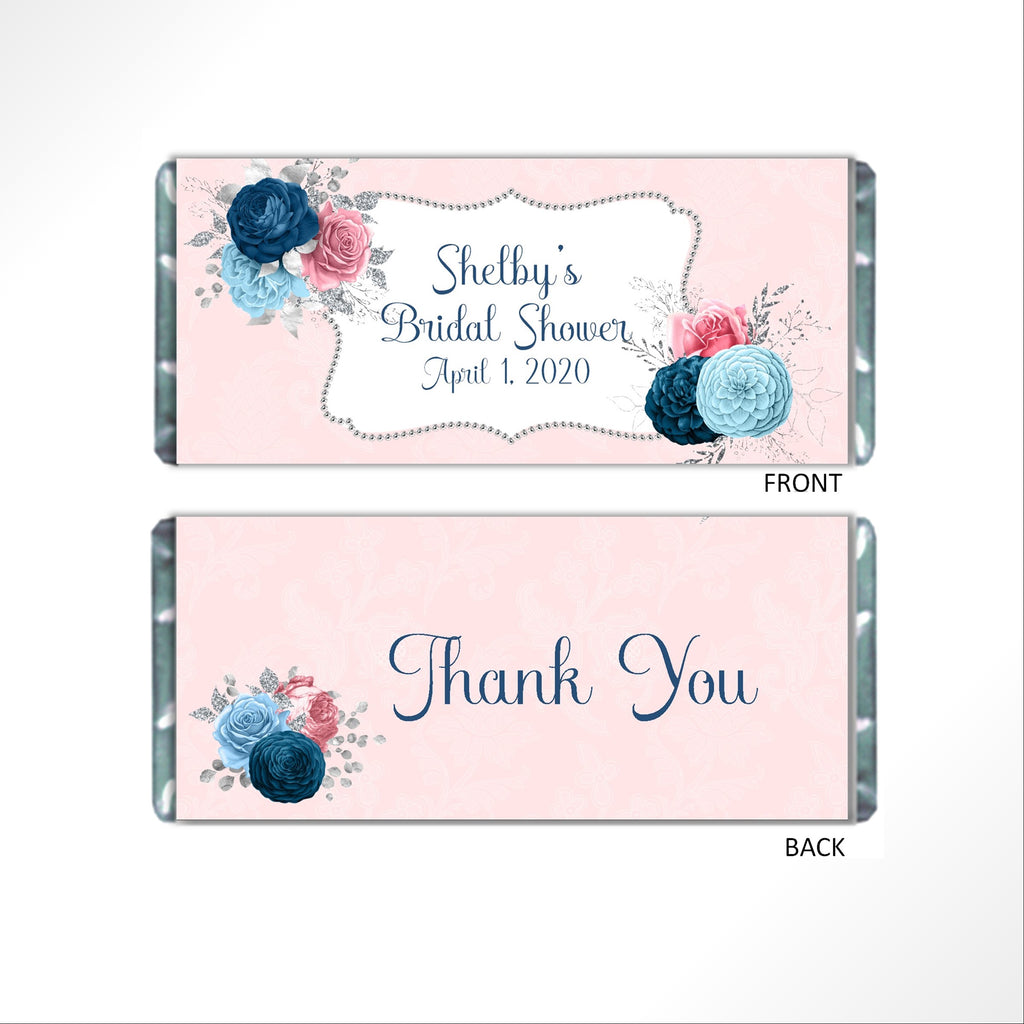 Pink and Blue Floral Candy Bar Wrapper - Cathy's Creations - www.candywrappershop.com