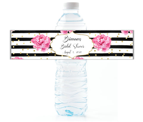 Pink Floral Water Bottle Labels - Cathy's Creations - www.candywrappershop.com