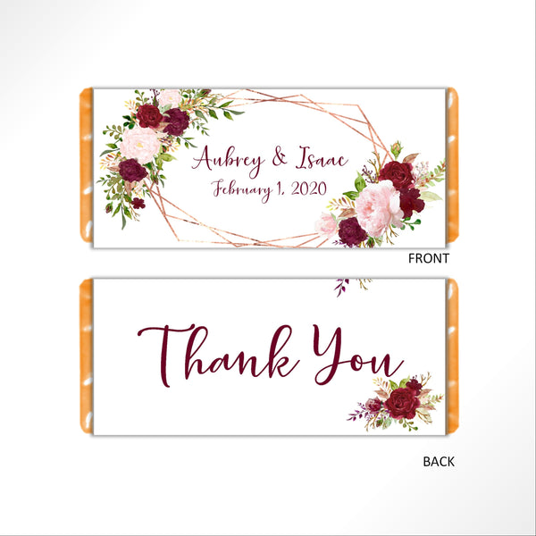 Wedding Floral Geometric Candy Bar Wrapper - Cathy's Creations - www.candywrappershop.com
