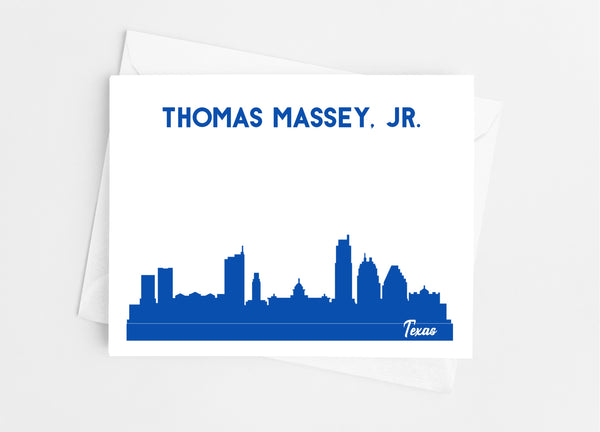 Texas State Skyline Personalized Note Cards - Cathy's Creations - www.candywrappershop.com