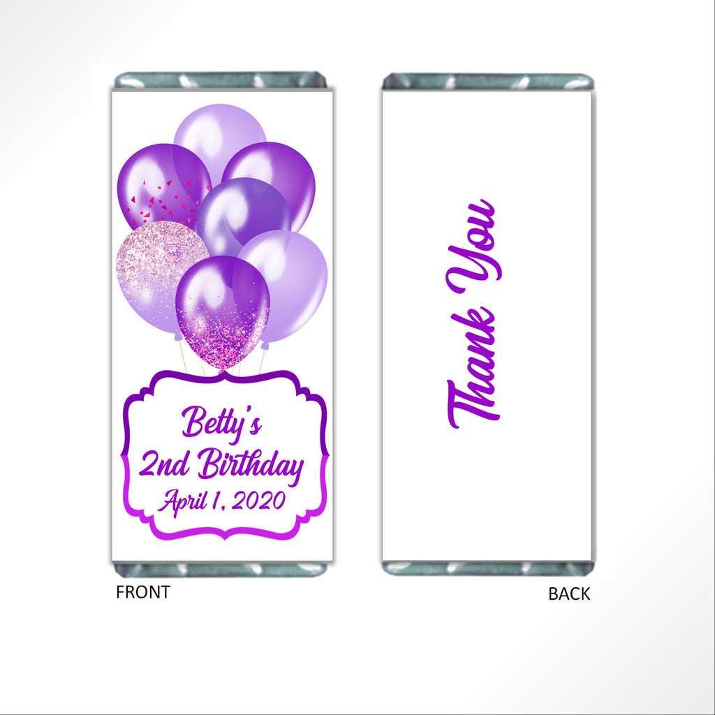 Purple Birthday Balloons Candy Bar Wrapper - Cathy's Creations - www.candywrappershop.com