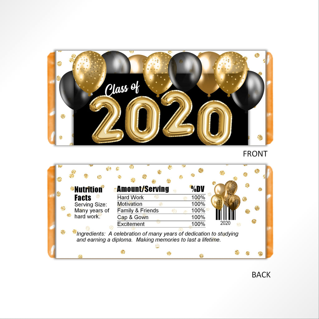 Gold Graduation Balloons Candy Bar Wrapper - Cathy's Creations - www.candywrappershop.com