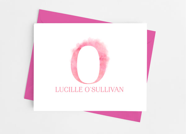 Pink Smudge Single Initial Monogram Note Cards - Cathy's Creations - www.candywrappershop.com