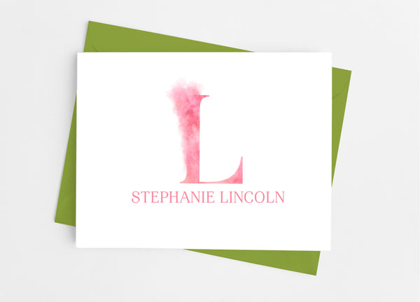 Pink Smudge Single Initial Monogram Note Cards - Cathy's Creations - www.candywrappershop.com