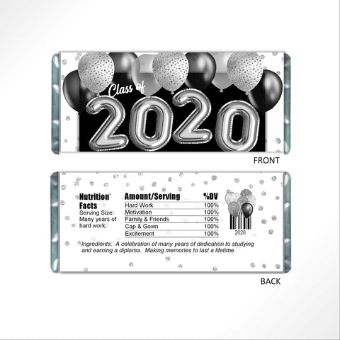 Silver Graduation Balloons Candy Bar Wrapper - Cathy's Creations - www.candywrappershop.com