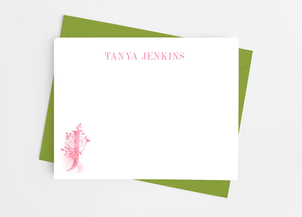 Pink Floral Single Initial Monogram Flat Note Cards - Cathy's Creations - www.candywrappershop.com