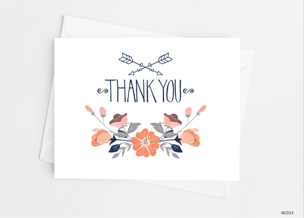 Peach Floral Thank You Cards - Cathy's Creations - www.candywrappershop.com