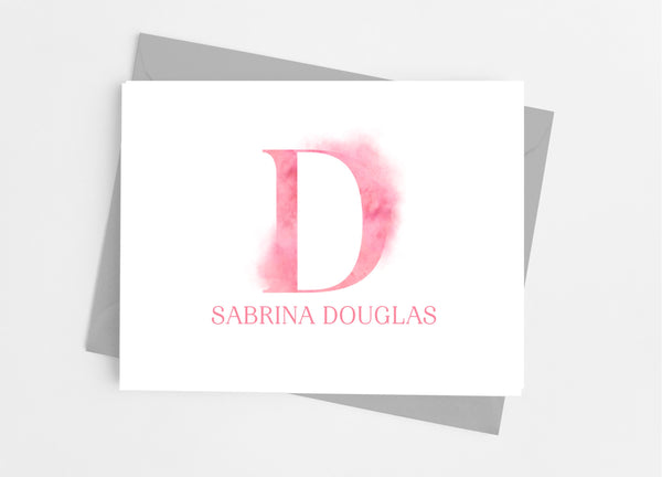 Pink Smudge Single Initial Monogram Note Cards - Cathy's Creations - www.candywrappershop.com