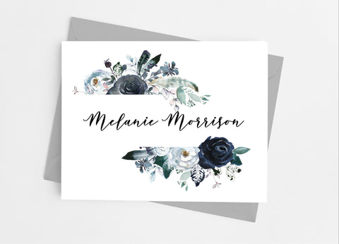 Navy Floral Note Cards - Cathy's Creations - www.candywrappershop.com