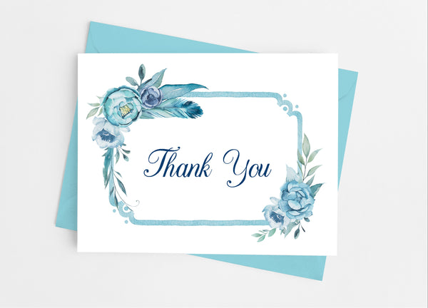 Blue Floral Thank You Cards - Cathy's Creations - www.candywrappershop.com