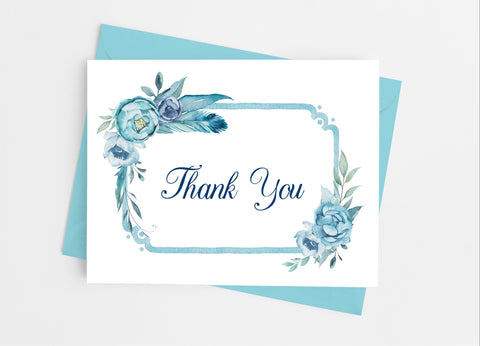 Blue Floral Thank You Cards - Cathy's Creations - www.candywrappershop.com