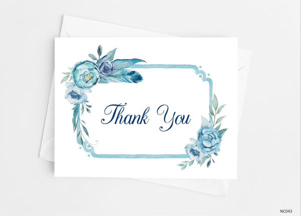 Blue Floral Thank You Cards - Cathy's Creations - www.candywrappershop.com