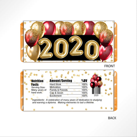 Red Graduation Balloons Candy Bar Wrapper - Cathy's Creations - www.candywrappershop.com