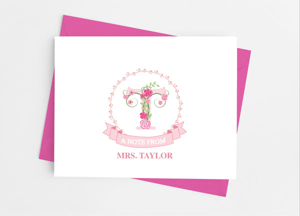 Floral Initial Monogram Note Cards - Cathy's Creations - www.candywrappershop.com