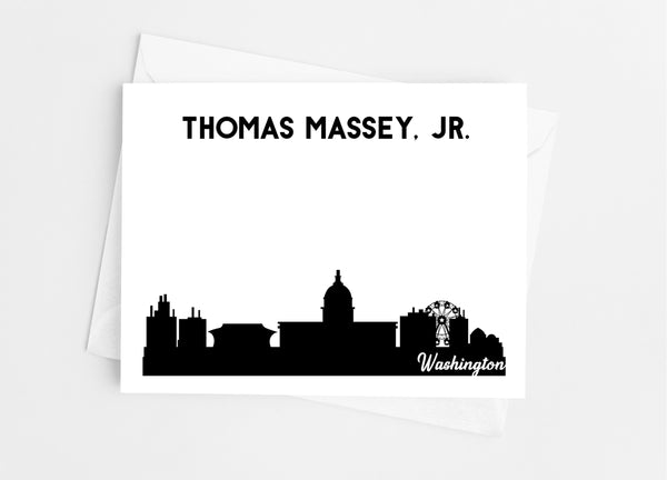Washington State Skyline Personalized Note Cards - Cathy's Creations - www.candywrappershop.com