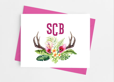 Tropical Floral Skull Monogram Note Cards - Cathy's Creations - www.candywrappershop.com