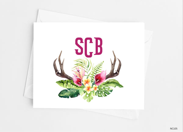 Tropical Floral Skull Monogram Note Cards - Cathy's Creations - www.candywrappershop.com